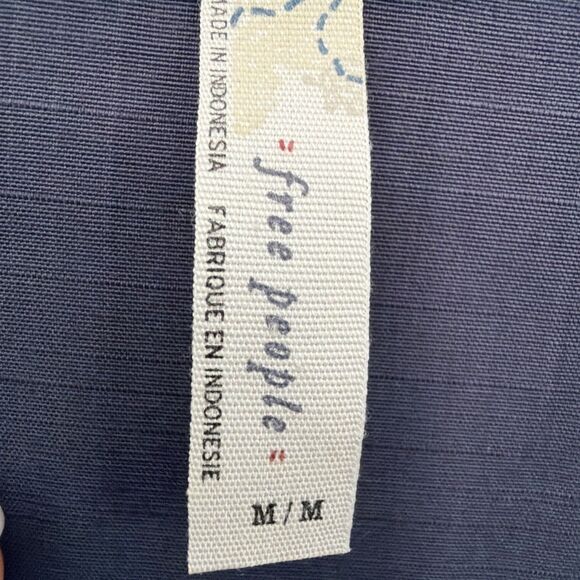 Free People Drop Waist Shirt Dress Navy M Boho Chic Whimsigoth Cottagecore Y2K - Picture 5 of 7